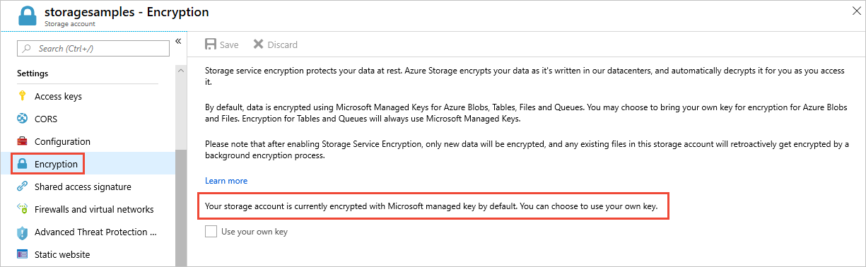 View account encrypted with Microsoft-managed keys
