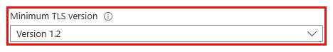 Screenshot of the Configuration page of a storage account, with the Minimum TLS version setting highlighted.