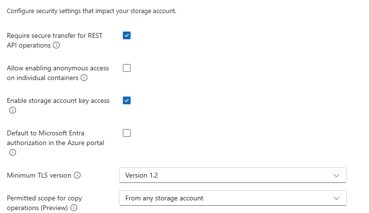 Screenshot of the settings on the Security tab.