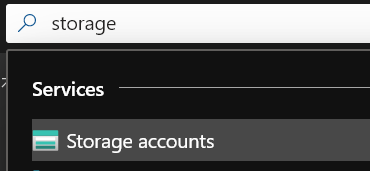 Shows where you've typed storage in the search box of the Azure portal.