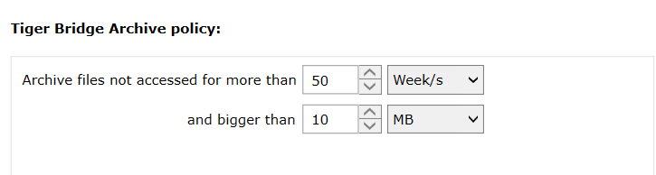 Screenshot that shows how to change an archiving policy in Tiger Bridge Configuration.