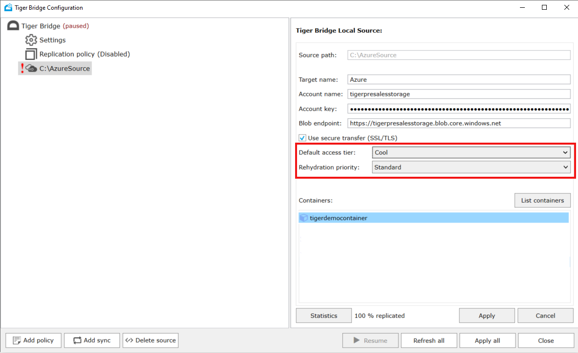 Screenshot that shows how to pair a storage account with local source.
