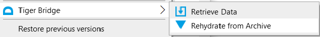 Screenshot that shows how to use Tiger Bridge Shell Extension to rehydrate the file.