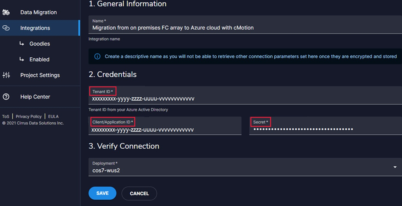 Screenshot that shows entering Azure credentials.