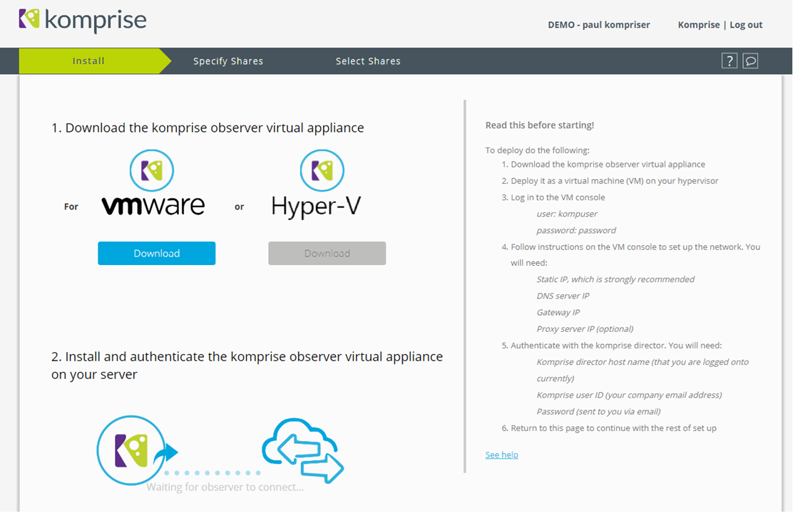 Download appropriate image for Komprise Observer from Director