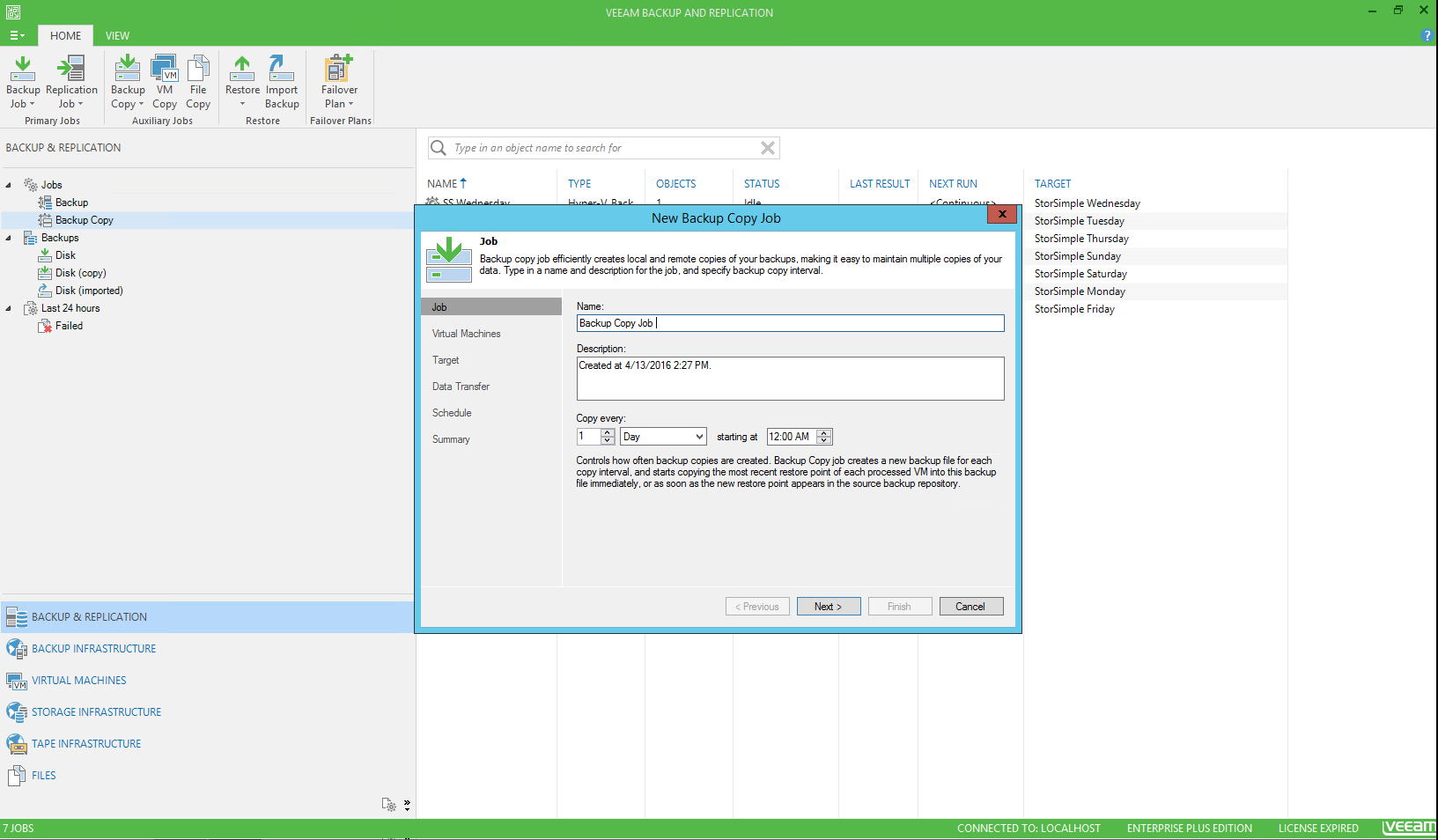 Screenshot that shows the Veeam management console where you enter the name and description for the job.