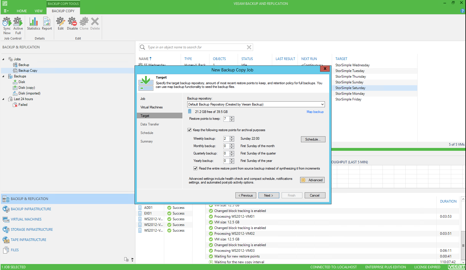 Screenshot that shows the Maintenance tab on the Veeam management console.