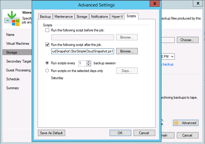 Veeam backup advanced settings scripts tab