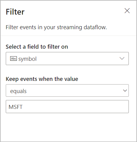 Screenshot showing the Filter area where you can filter incoming data with a condition.