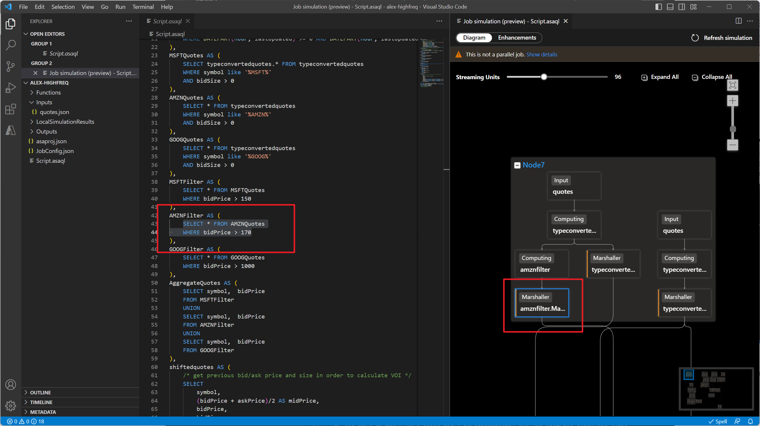 A screenshot shows the job simulation mapping feature in VS Code.