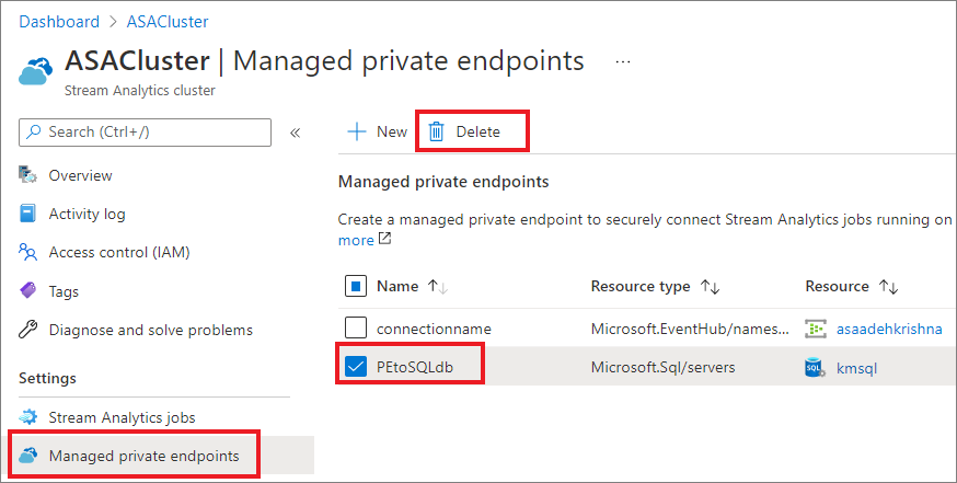 delete private endpoint