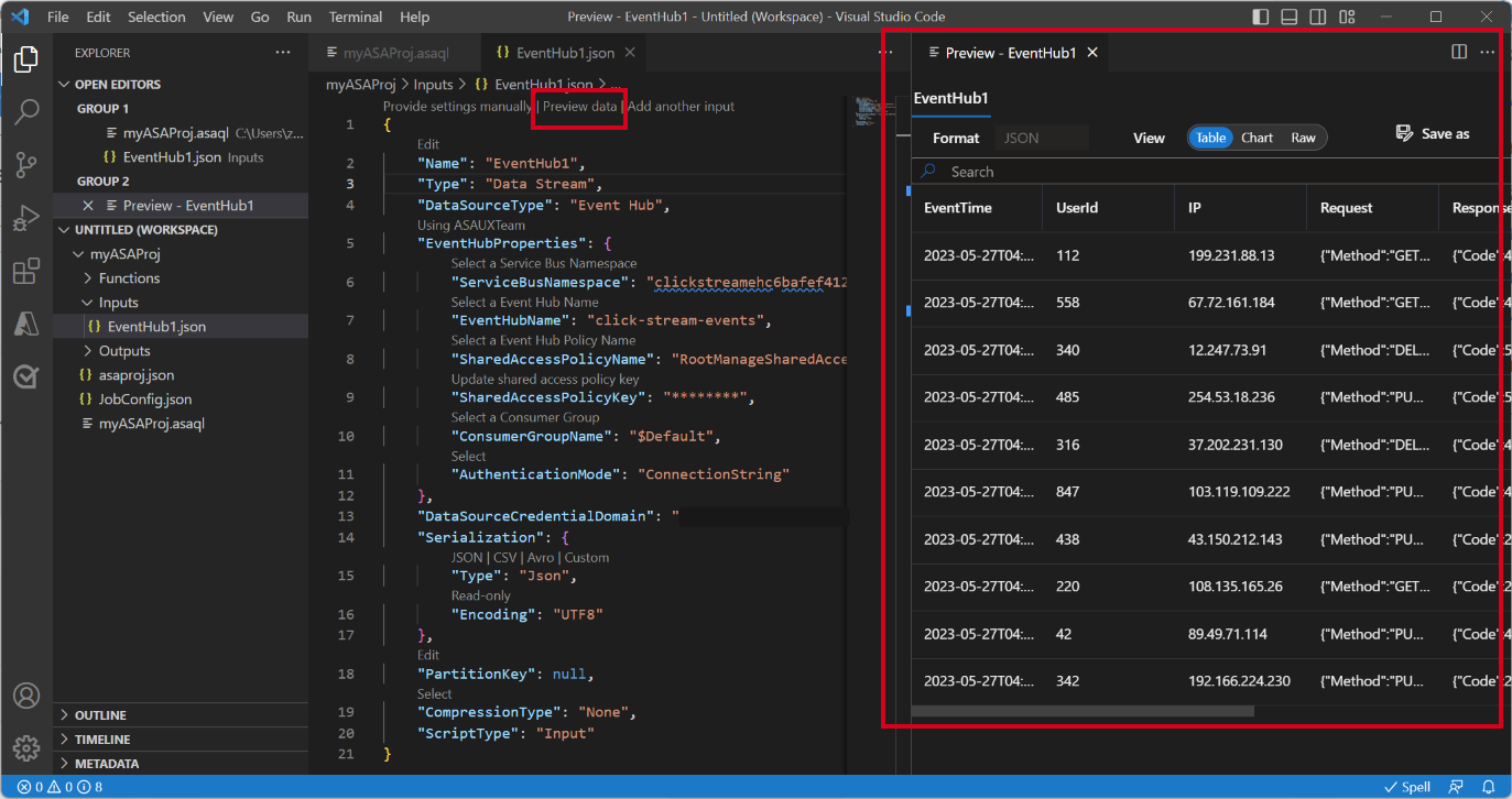 Screenshot of VSCode extension previewing live input data.