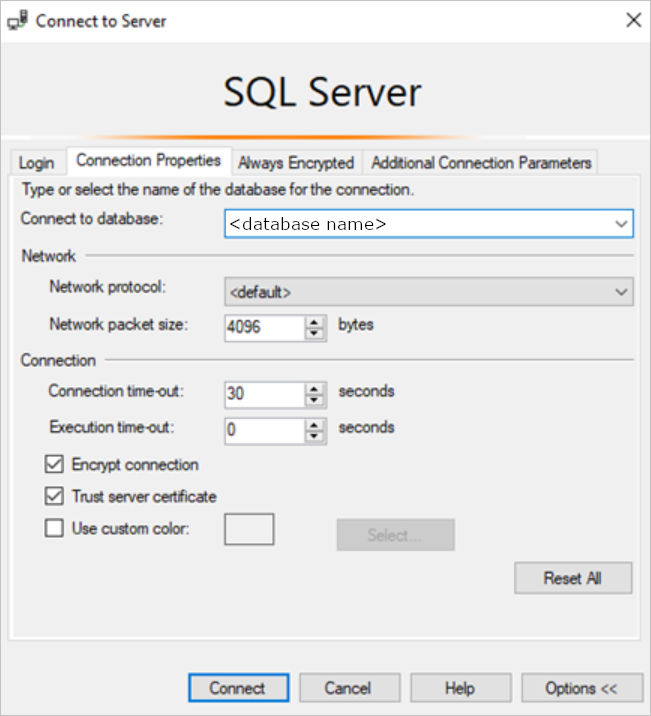 SQL Server connection properties