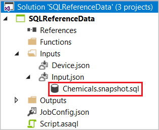 The SQL CodeBehind file Chemicals.snapshot.sql is highlighted.