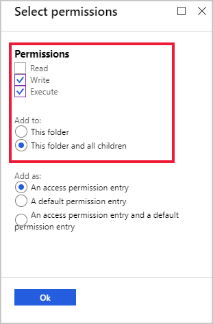 Select write and execute permissions
