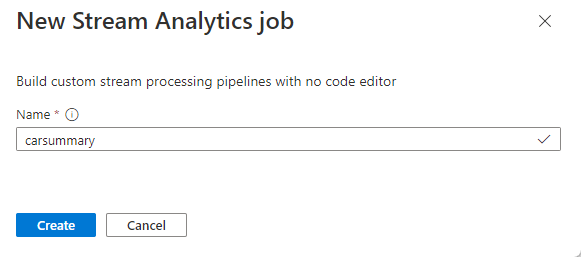 Screenshot of the New Stream Analytics job page.