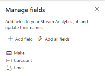 Screenshot of the Manage fields page with three fields.