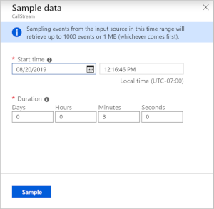 Azure Stream Analytics set time range for incoming sample events