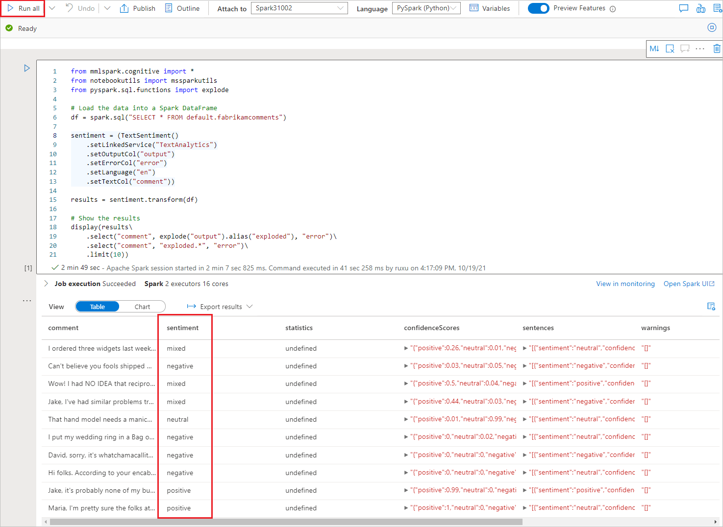 Tutorial Sentiment Analysis With Azure Ai Services Azure Synapse Analytics Microsoft Learn