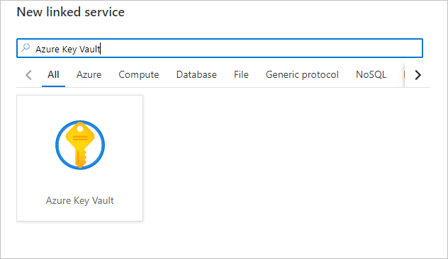 Screenshot that shows Azure Key Vault as a new linked service.