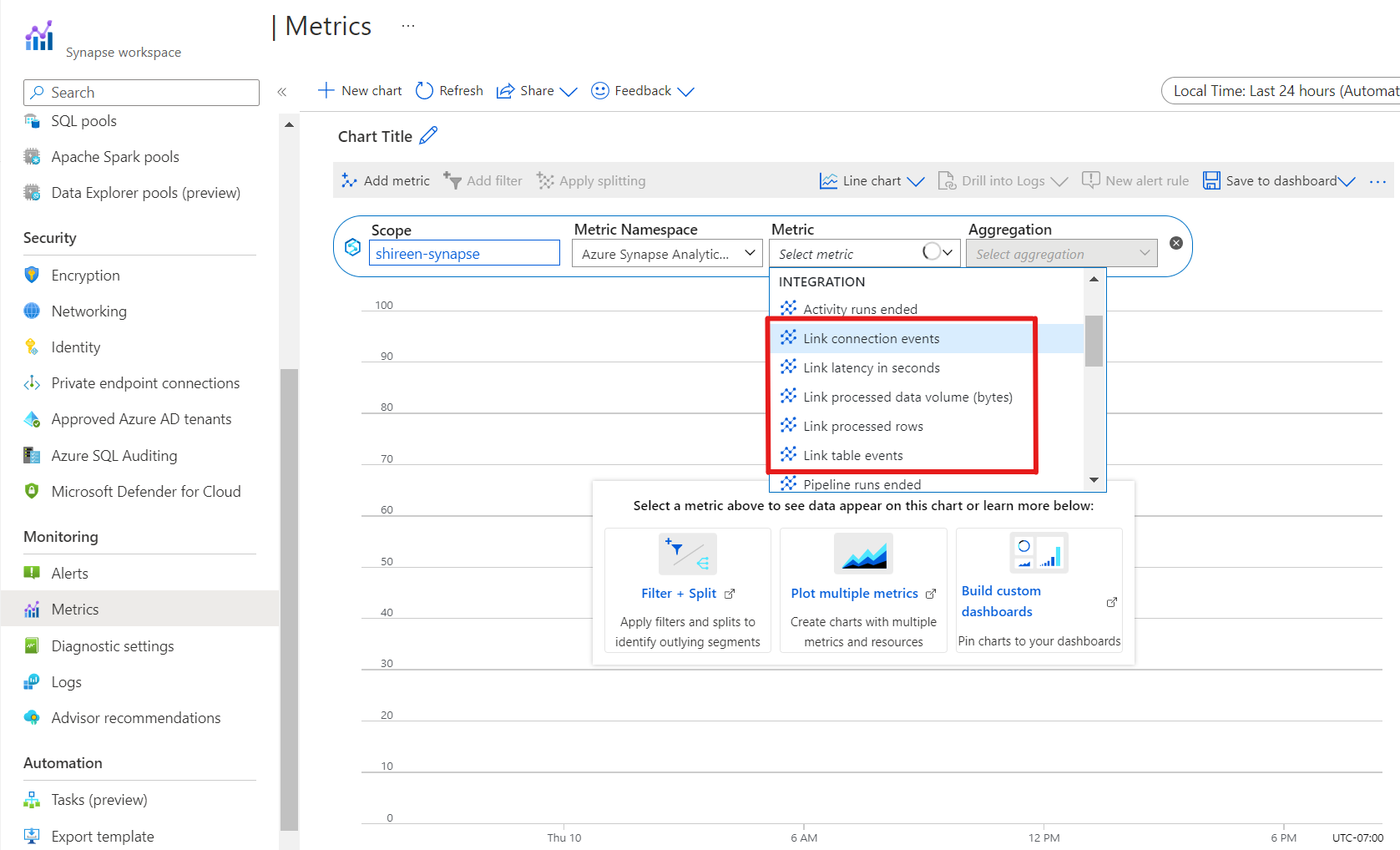 Screenshot that shows how to select a link metric.