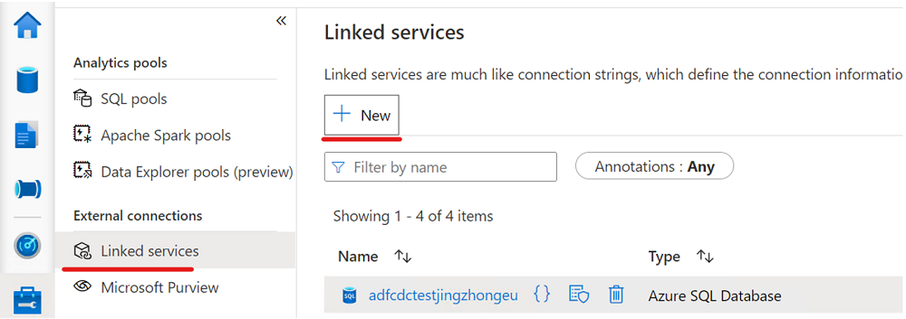 Screenshot of a new Azure SQL database linked service private endpoint.