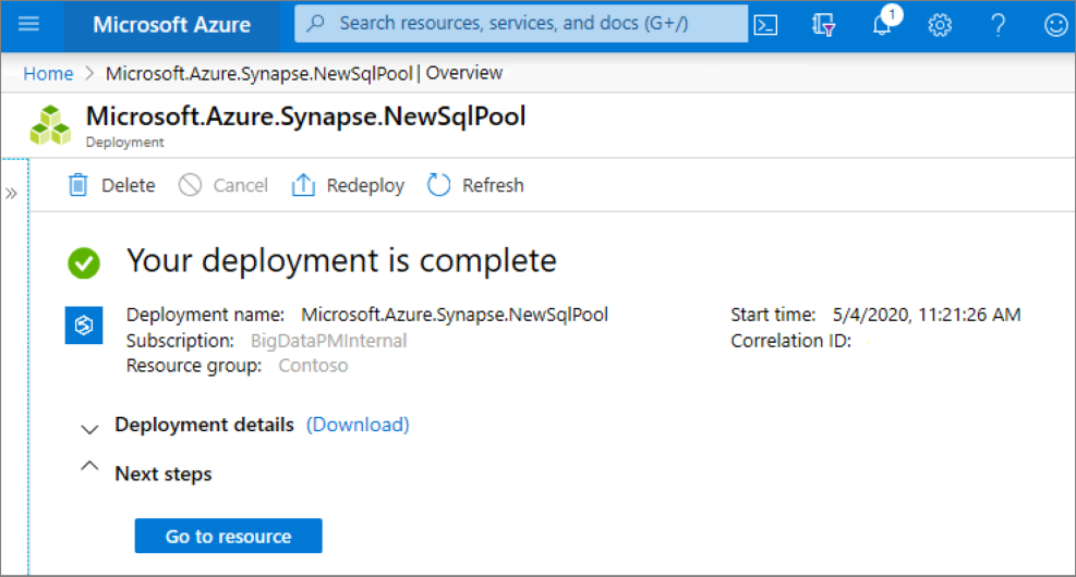 Screenshot that shows the "Your deployment is complete" page.