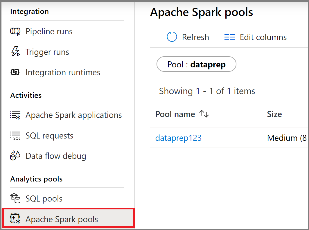 Select Apache Spark pools