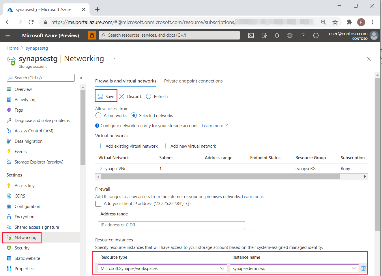 Storage account network configuration.