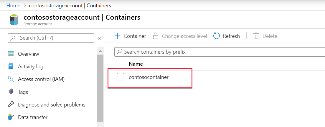Screenshot that shows the container or file system that you should select.