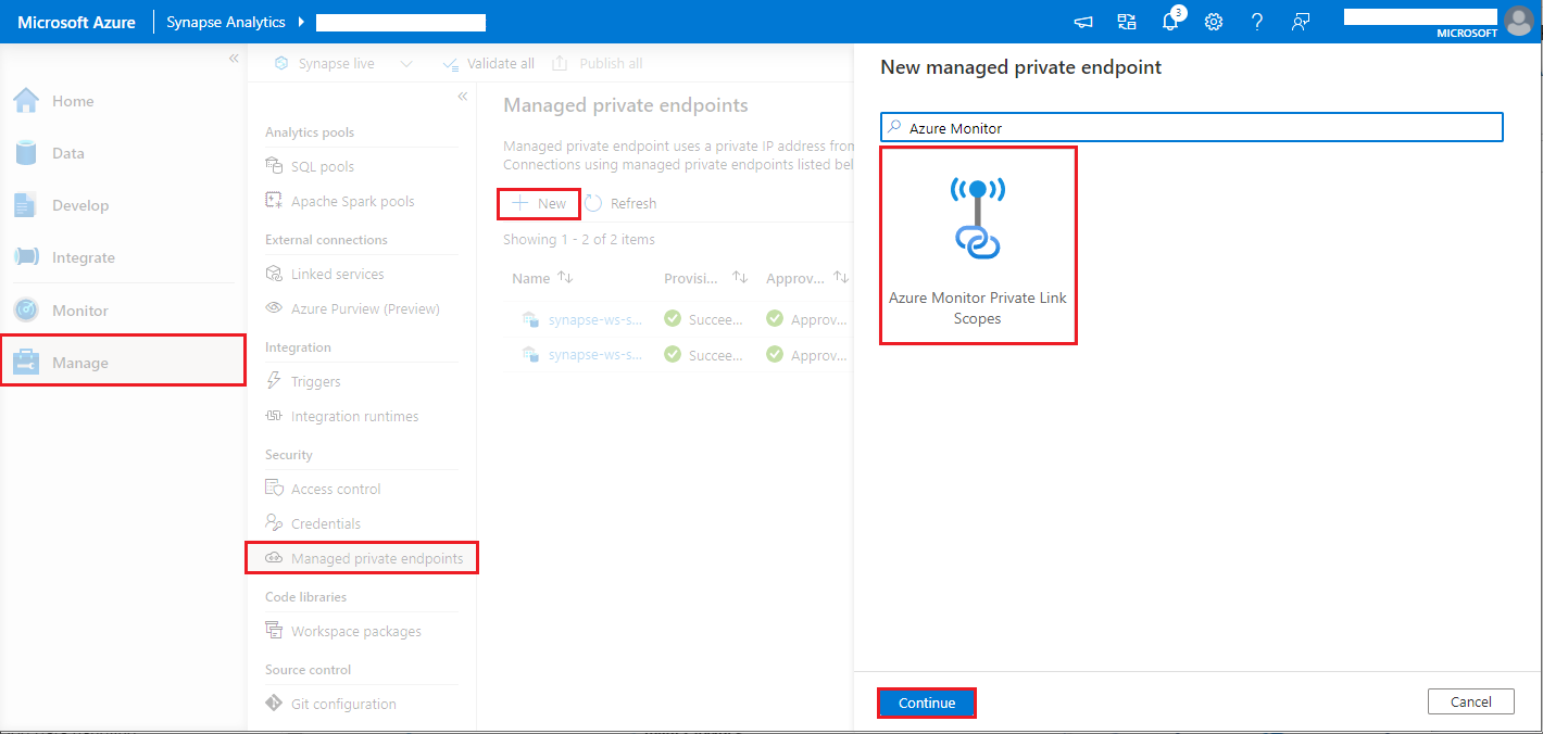 Screenshot of create A M P L S managed private endpoint 1.