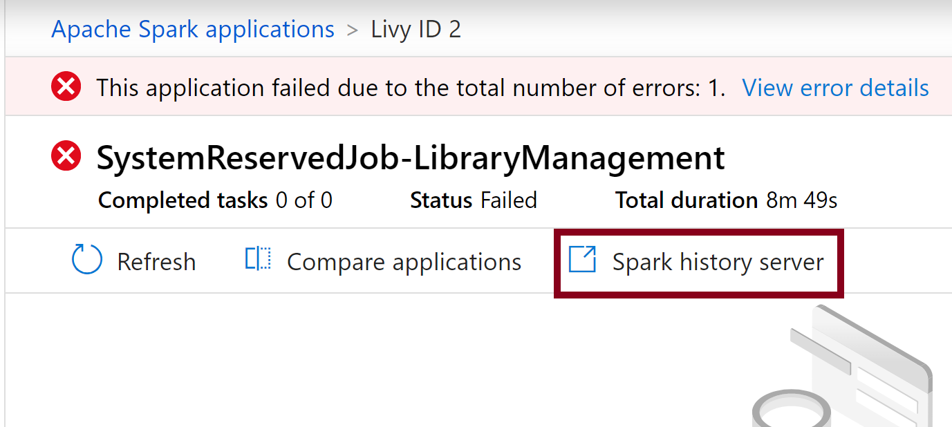 Screenshot that highlights the details of the failed system reserved library job.