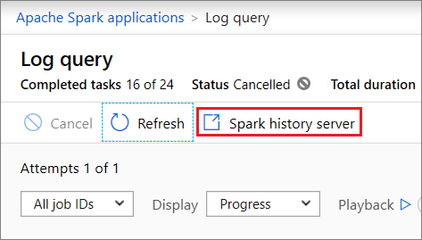 Screenshot showing open Spark history server.