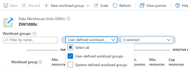 Workload Group List filter