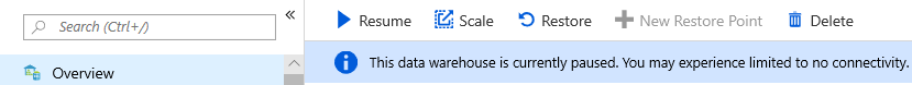 Screenshot shows how to check whether a data warehouse is paused.