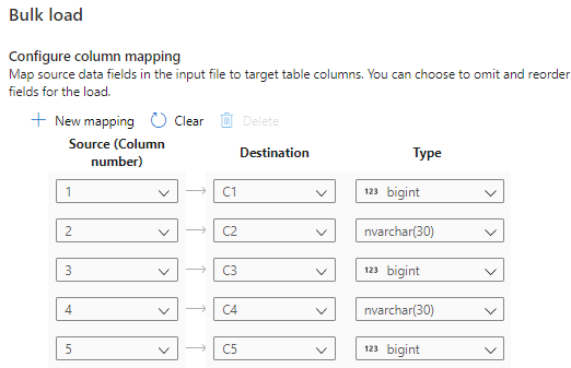 Screenshot that shows configuring column mapping.