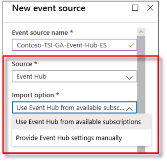 Select an Event Source import option