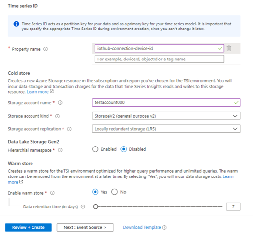 New Azure Time Series Insights environment configuration, continued.