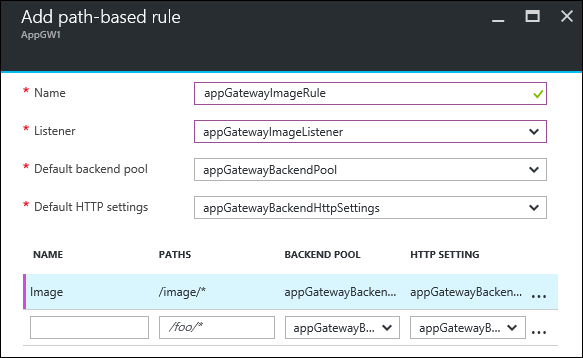 Application Gateway "Add path-based rule" blade