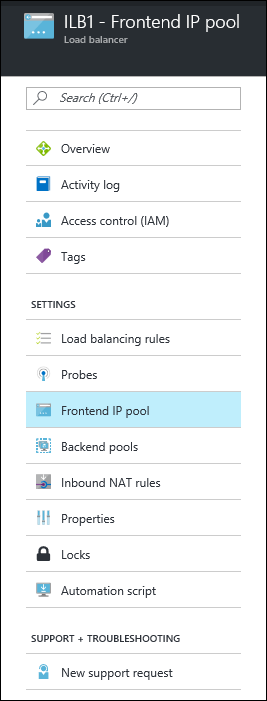 Load Balancer "Frontend IP pool" navigation pane