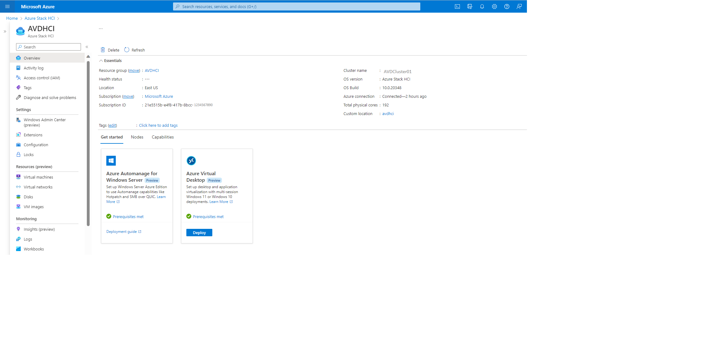 Screenshot of Azure portal.