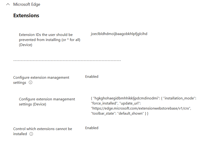 Completed policy for Microsoft Edge