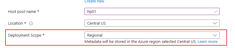 "Screenshot of Azure portal showing Deployment Scope drop down option."
