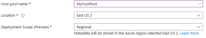 Screenshot of regional host pools setting in the Intune portal.