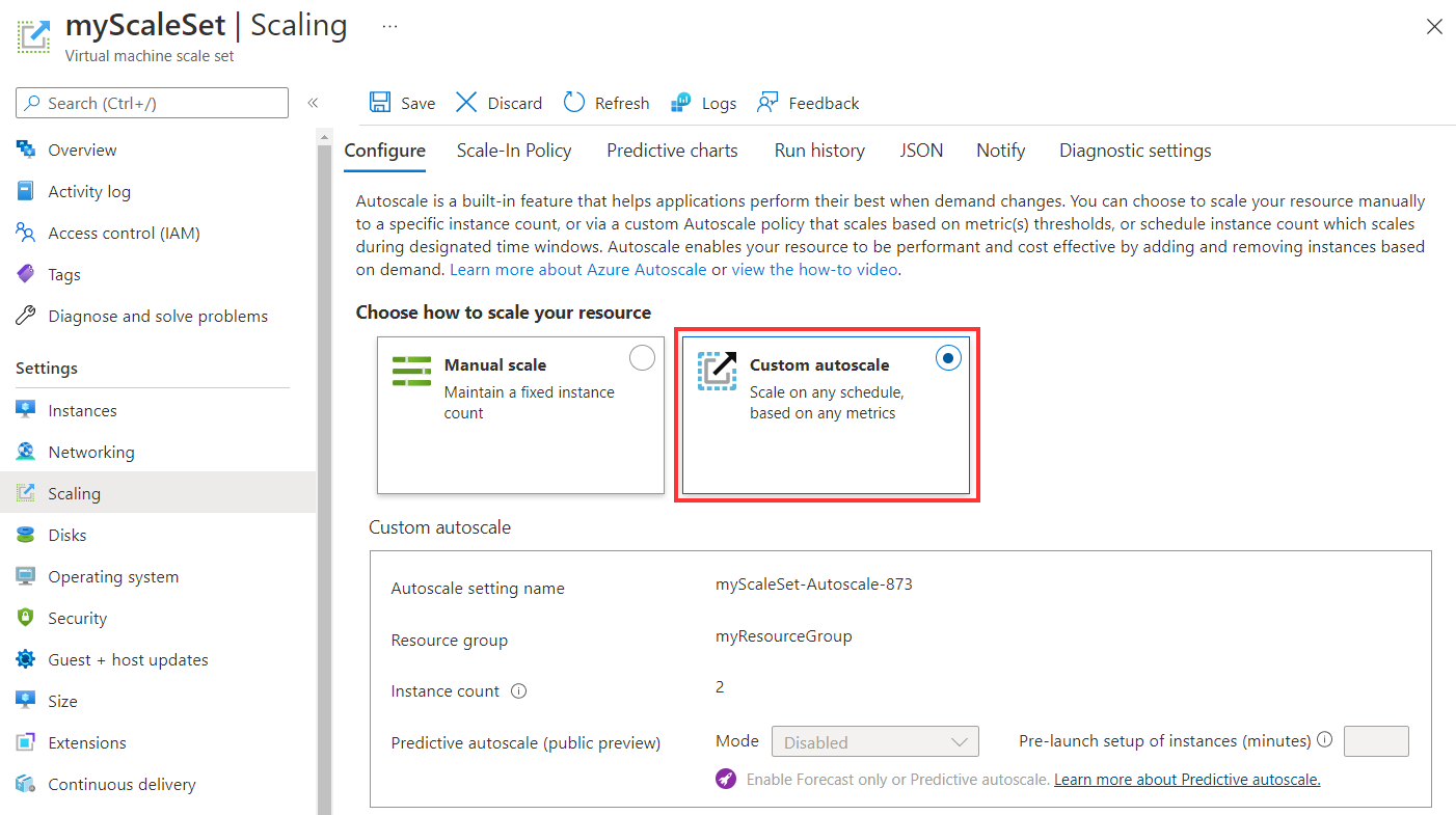 Enable autoscale in the Azure portal