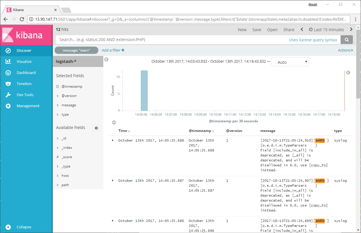 Browse Syslog events in Kibana