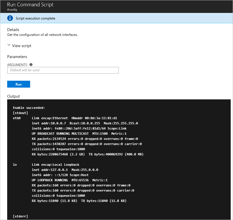 Run command script output