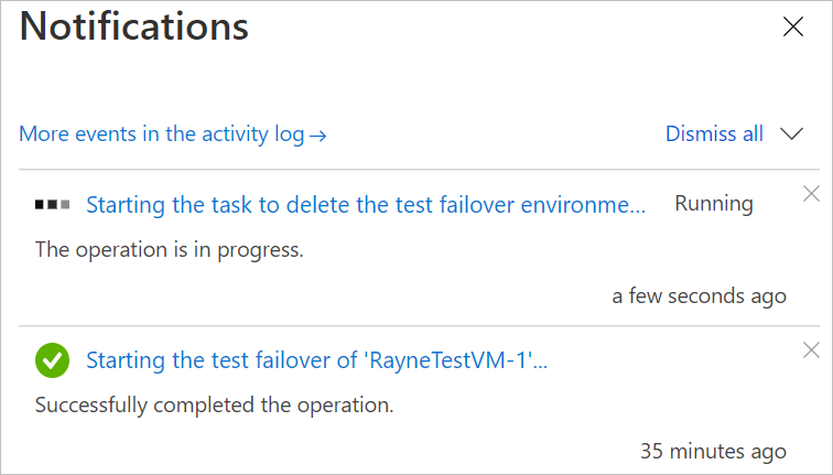 Notifications to monitor delete test VM.