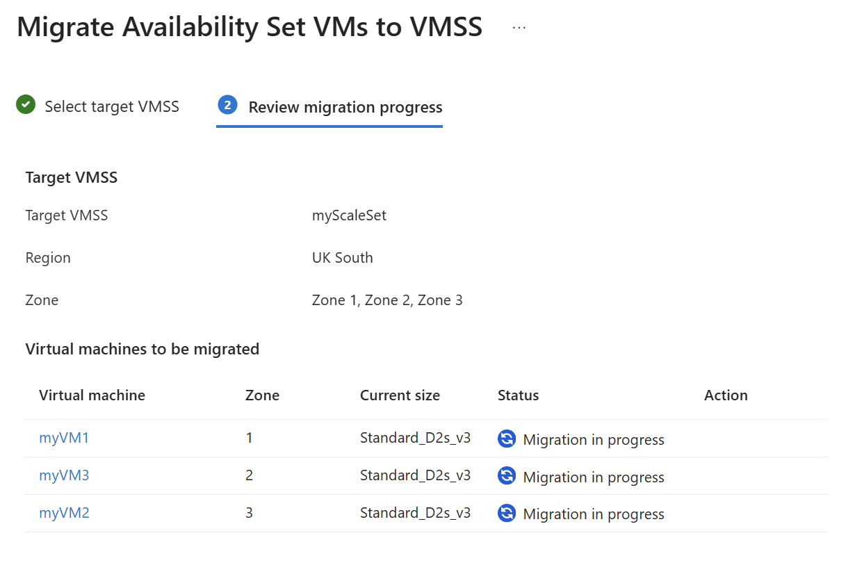 Migration In Progress Migrate availability sets to Virtual Machine Scale Sets - Azure Virtual ...