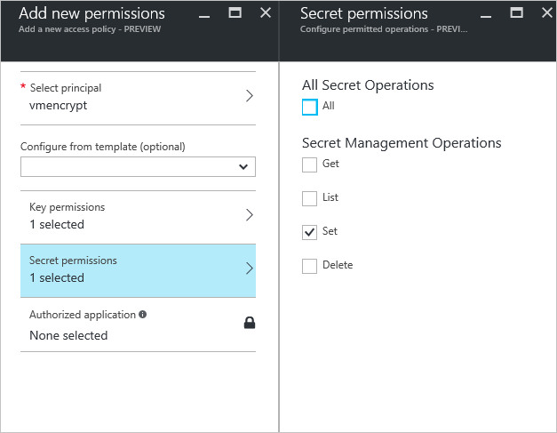 Azure Key Vault Secret permissions - Set